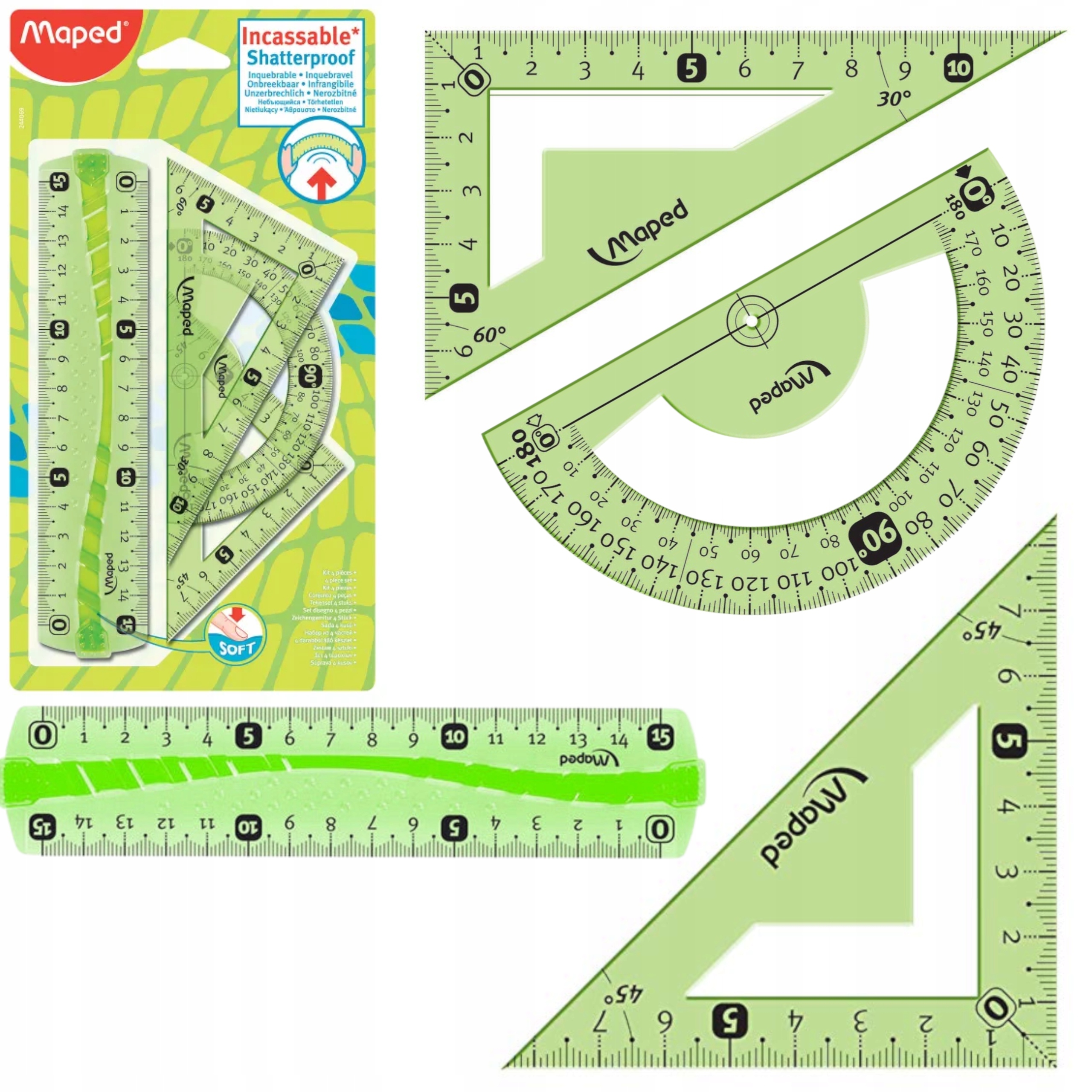 Matematyczne PRZYBORY do SZKOŁY Duże Przybory GEOMETRYCZNE Szkolne GUMOWE