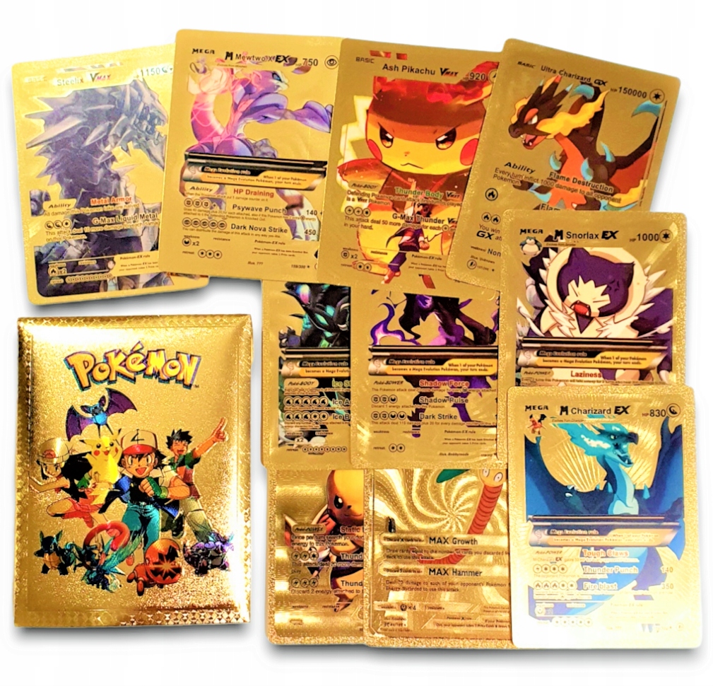 

Karty Pokemon Złote 10 szt kolekcjonerskie etui S2