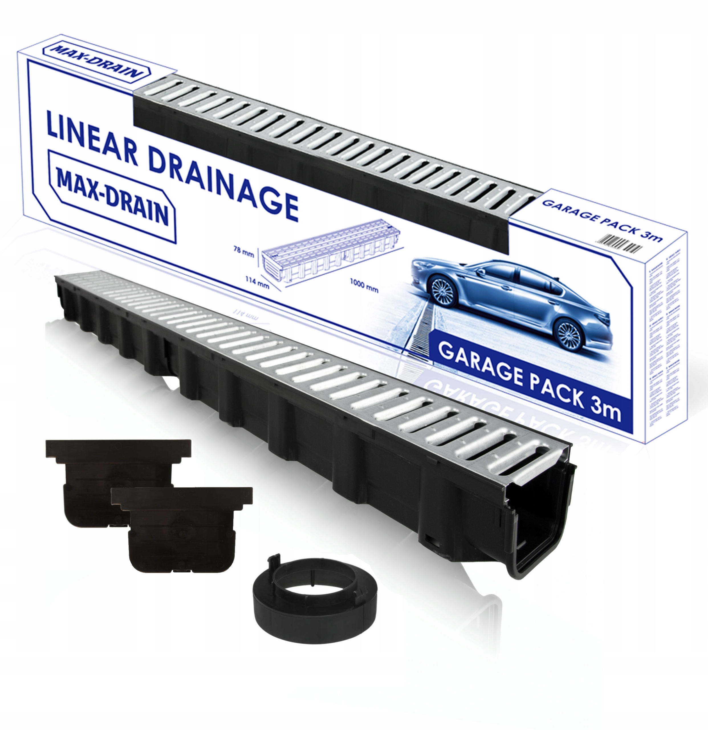 Lineární odvodnění garáže 3 m x 78 x 114 mm s ocelovou mřížkou Pp A15 do 1,5 tuny