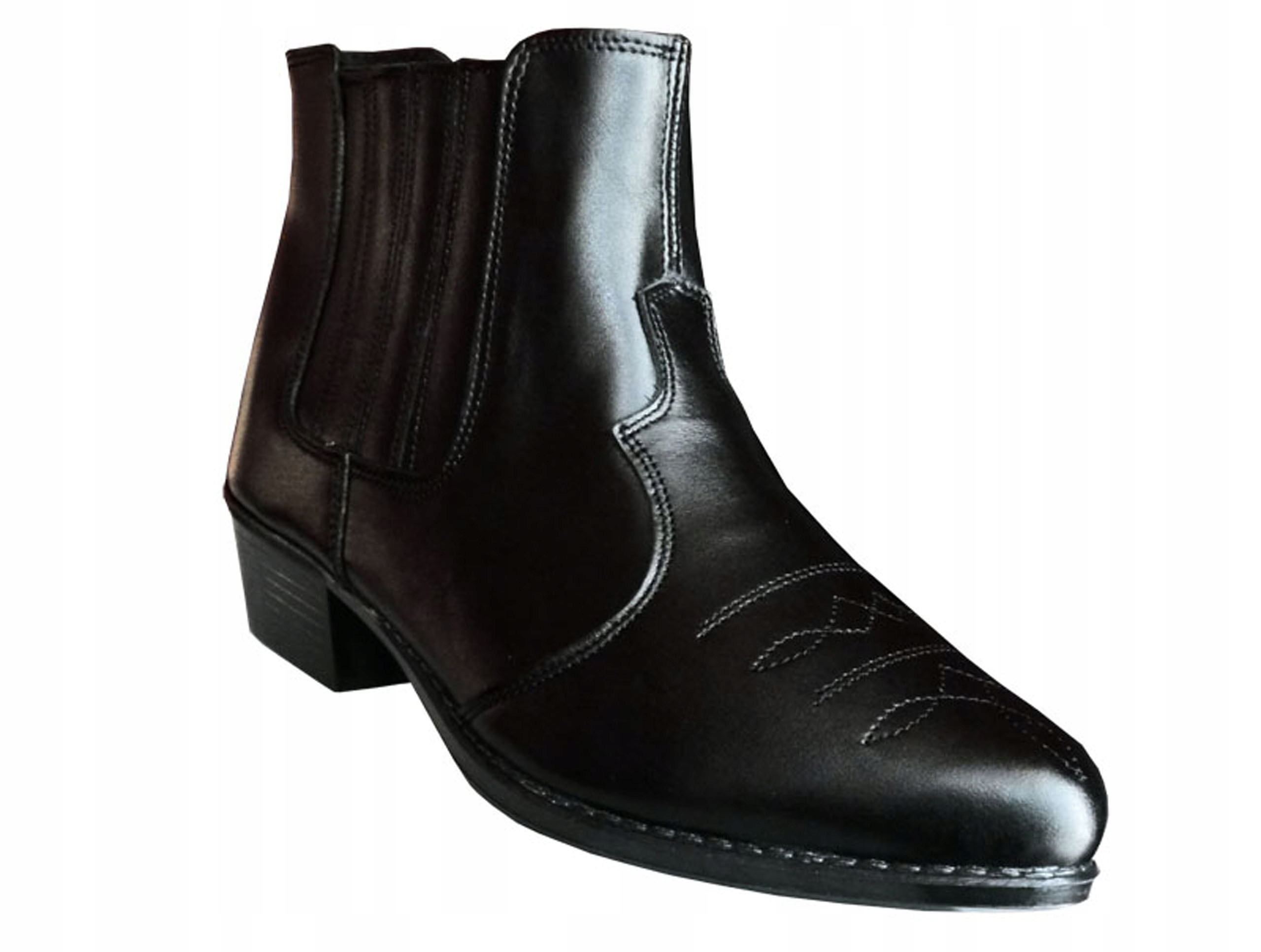 Pánské kožené Kovbojské Boty Boty Černé ručně vyrobené v Polsku, vel 45