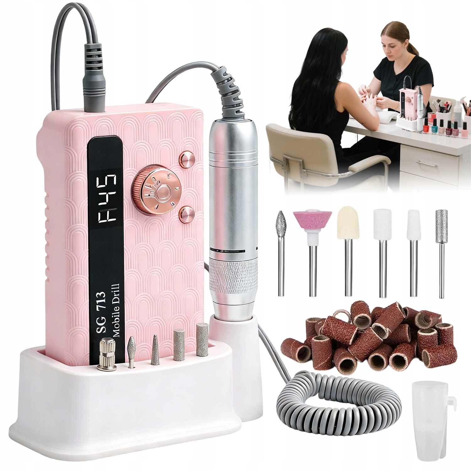 Bruska Na Nehty Manikúra Pedikúra Silná Profesionální Sada Fréz