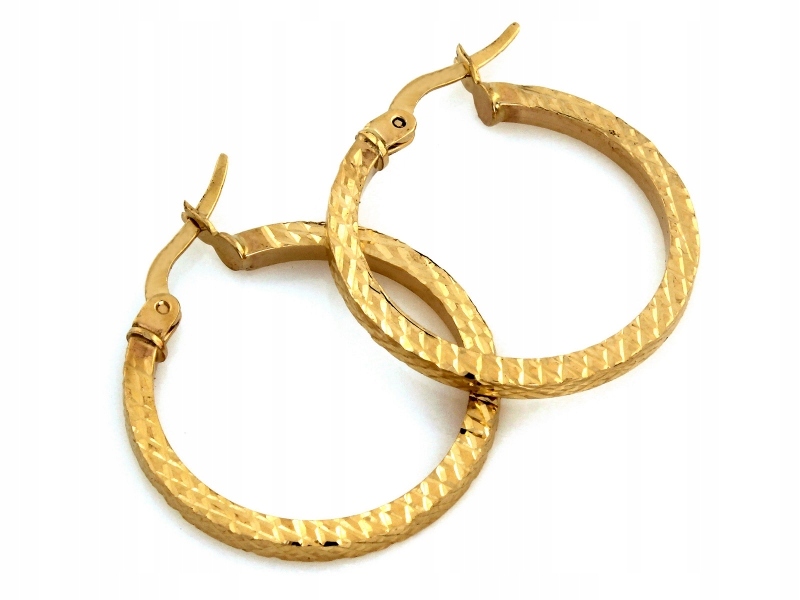Náušnice zlaté Kolečka 585 Široké frézované 26 mm, hranatý průřez 1.84 g