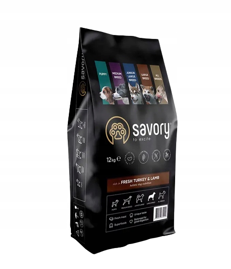 Levně Suché krmivo Savory pro dospělé psy velkých plemen Krůta Jehněčí 12 kg