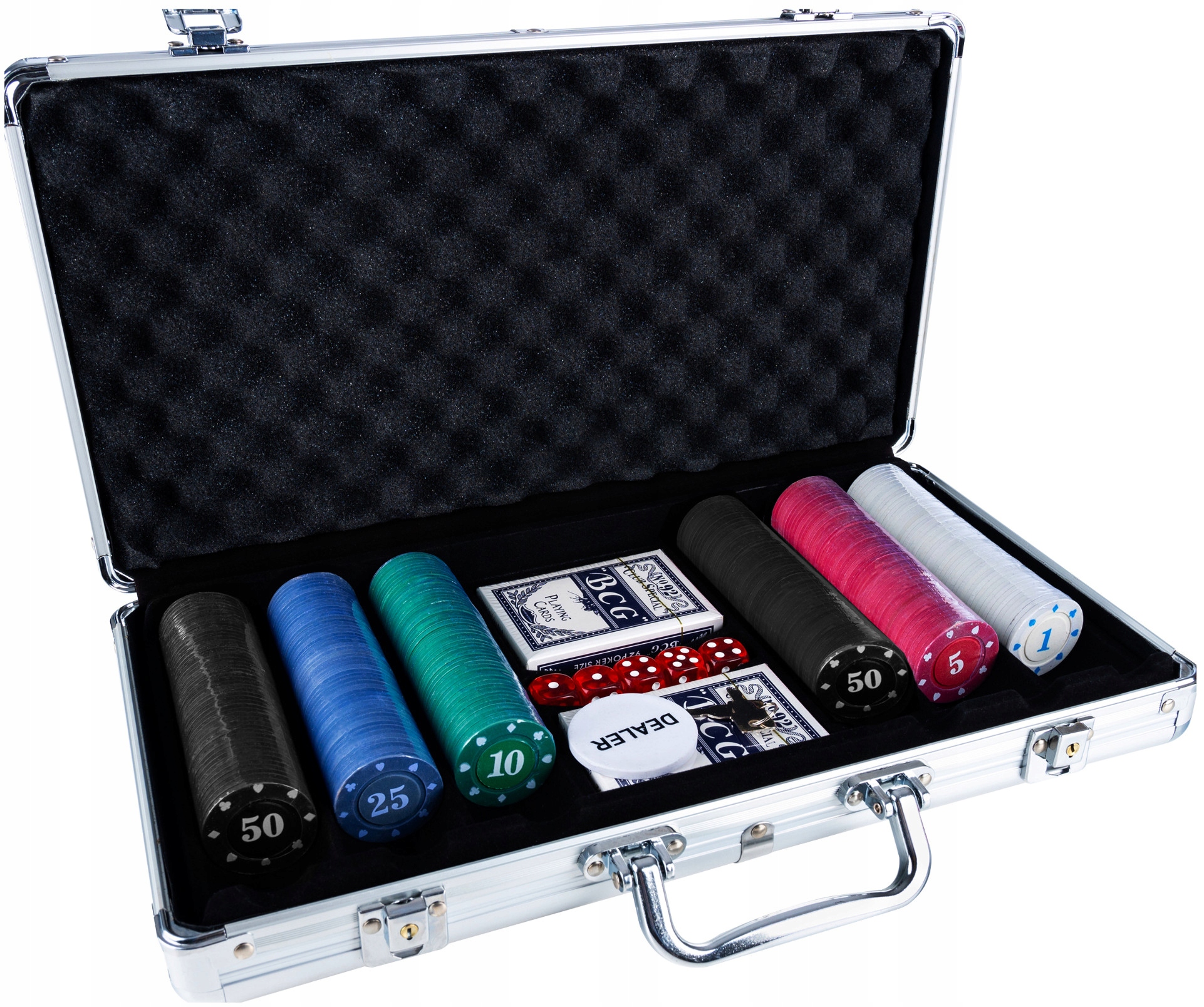 ZESTAW DO POKERA TEXAS 300 ŻETONÓW 2 TALIE 5 KOŚCI ELEGANCKA MOCNA WALIZKA