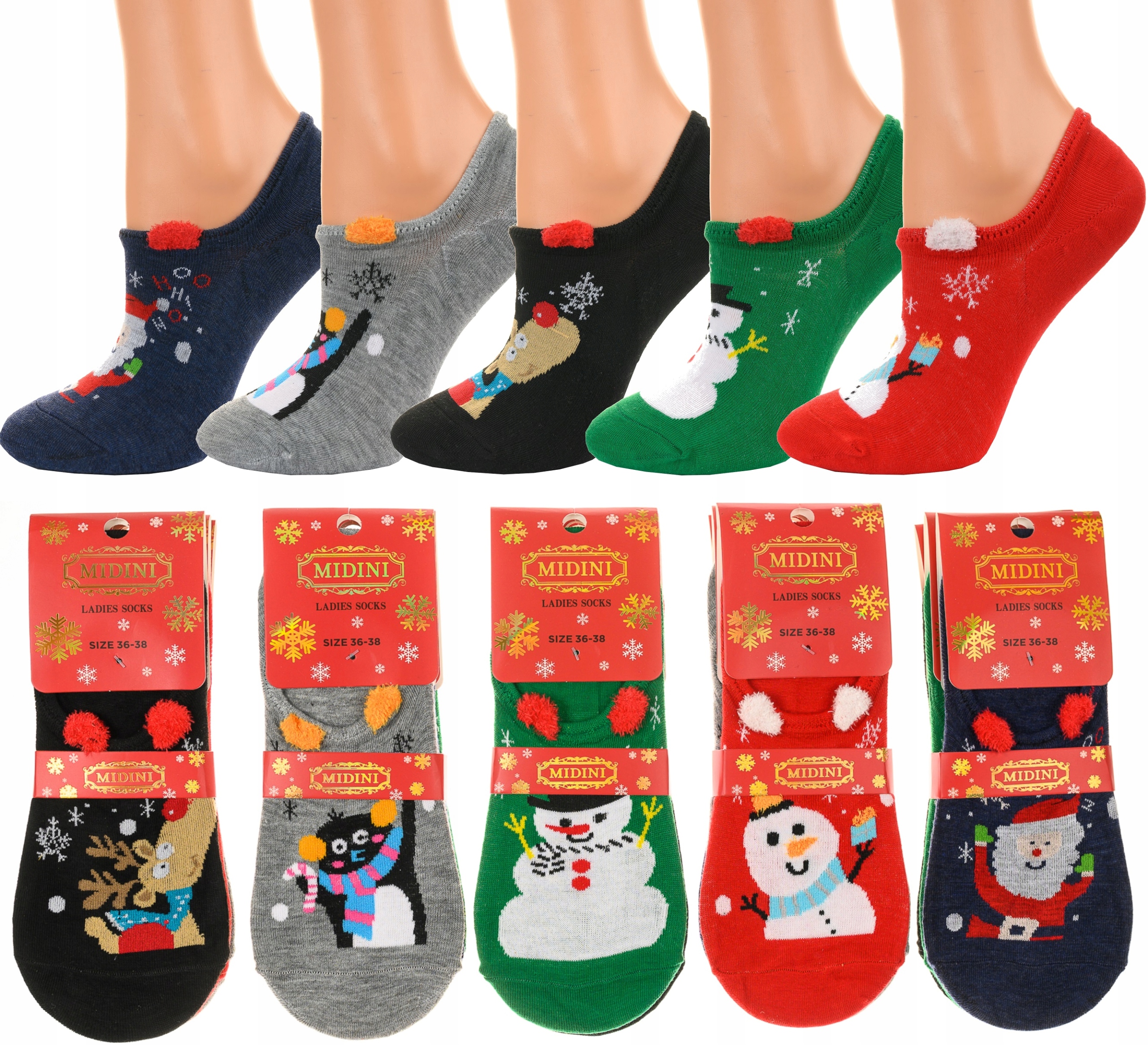 BAWEŁNIANE STOPKI Świąteczne MIKOŁAJ RENIFER 5Par