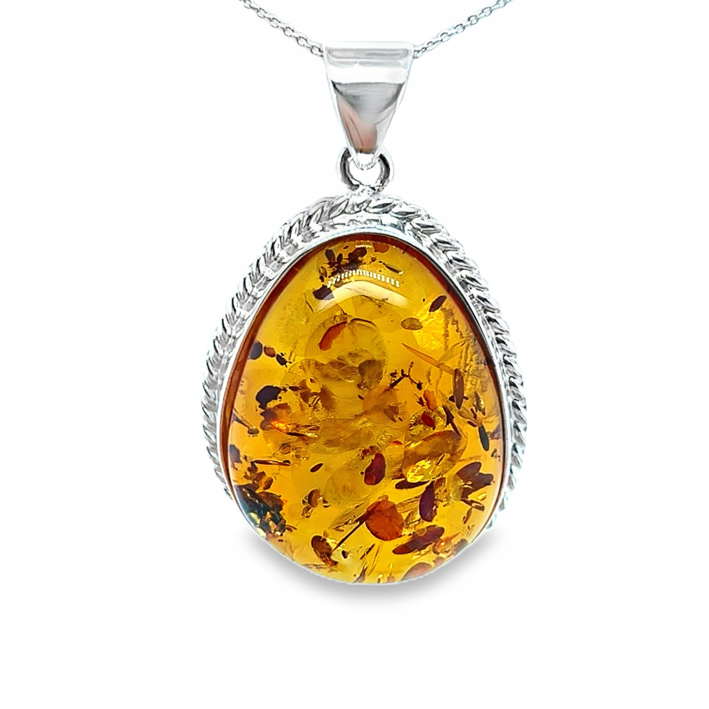 Velký Stříbrný přívěsek s přírodním Jantarem Stříbro koňaková elegantní Film