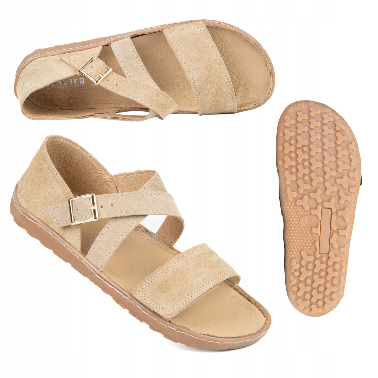 Dámské barefoot kožené sandály Olivier Pas široký přední díl béžové 38