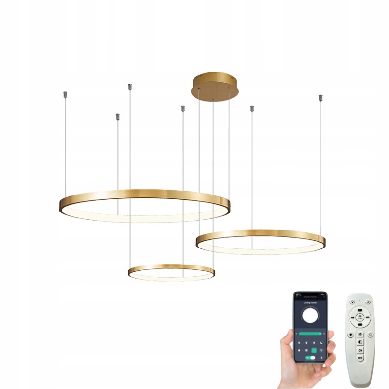 Závesná Lampa Zlaté Krúžky 80 60 40 S Pamäťou A Diaľkovým Ovládaním Bluetooth