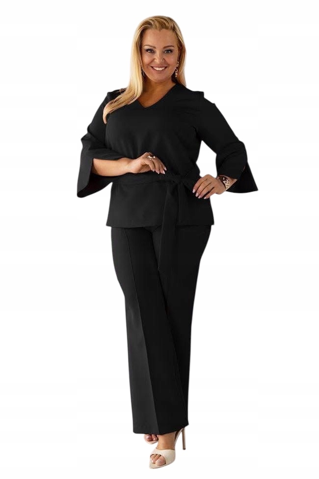 Elegantní komplet, halenka s kalhotami, plus size, velikost 42, černá