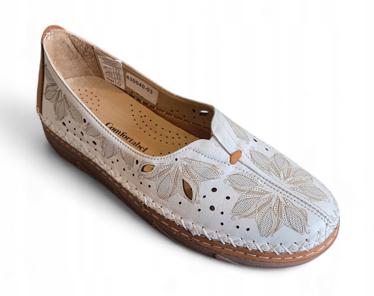 Comfortabel Dámské Kožené Polobotky 830040-03 Bílé Ažurové vel.