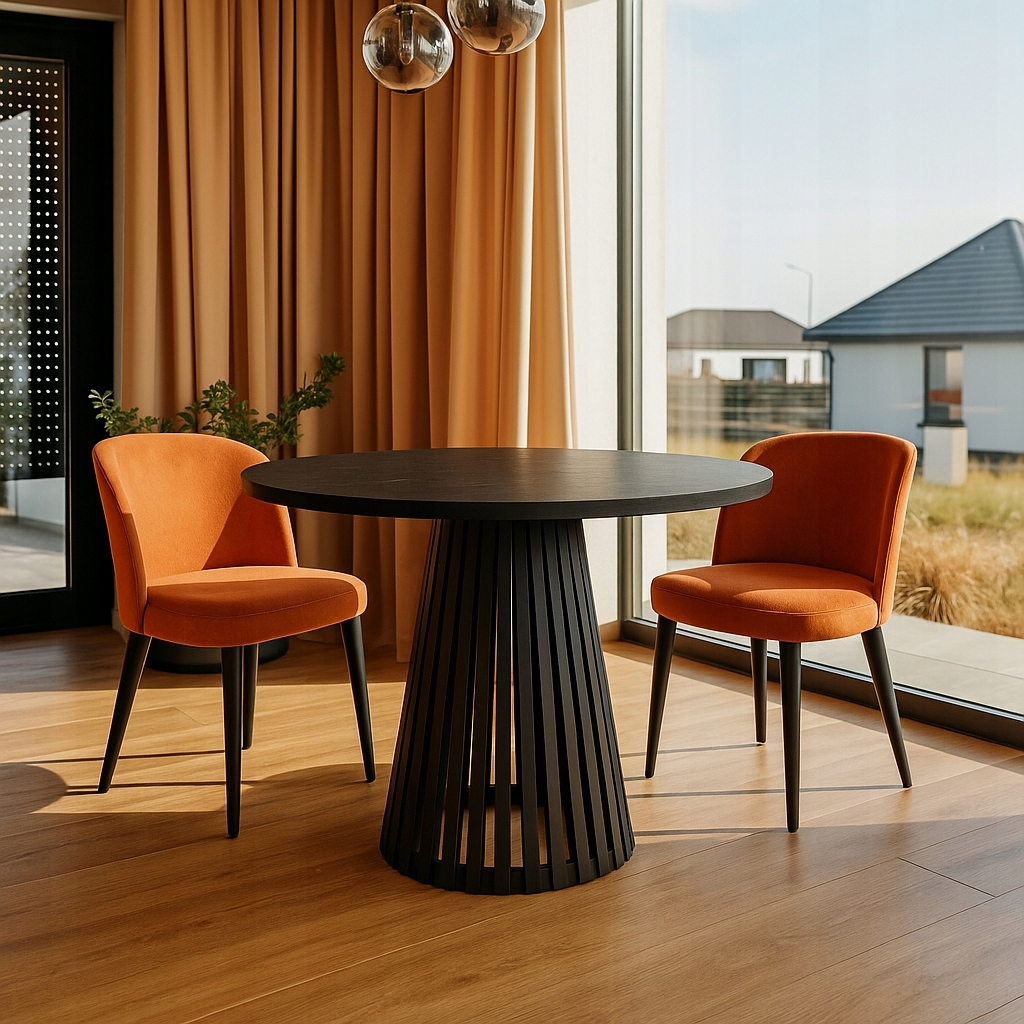 Stůl s kulatou deskou, Loftový stůl Černý 110 cm, moderní stůl Loft