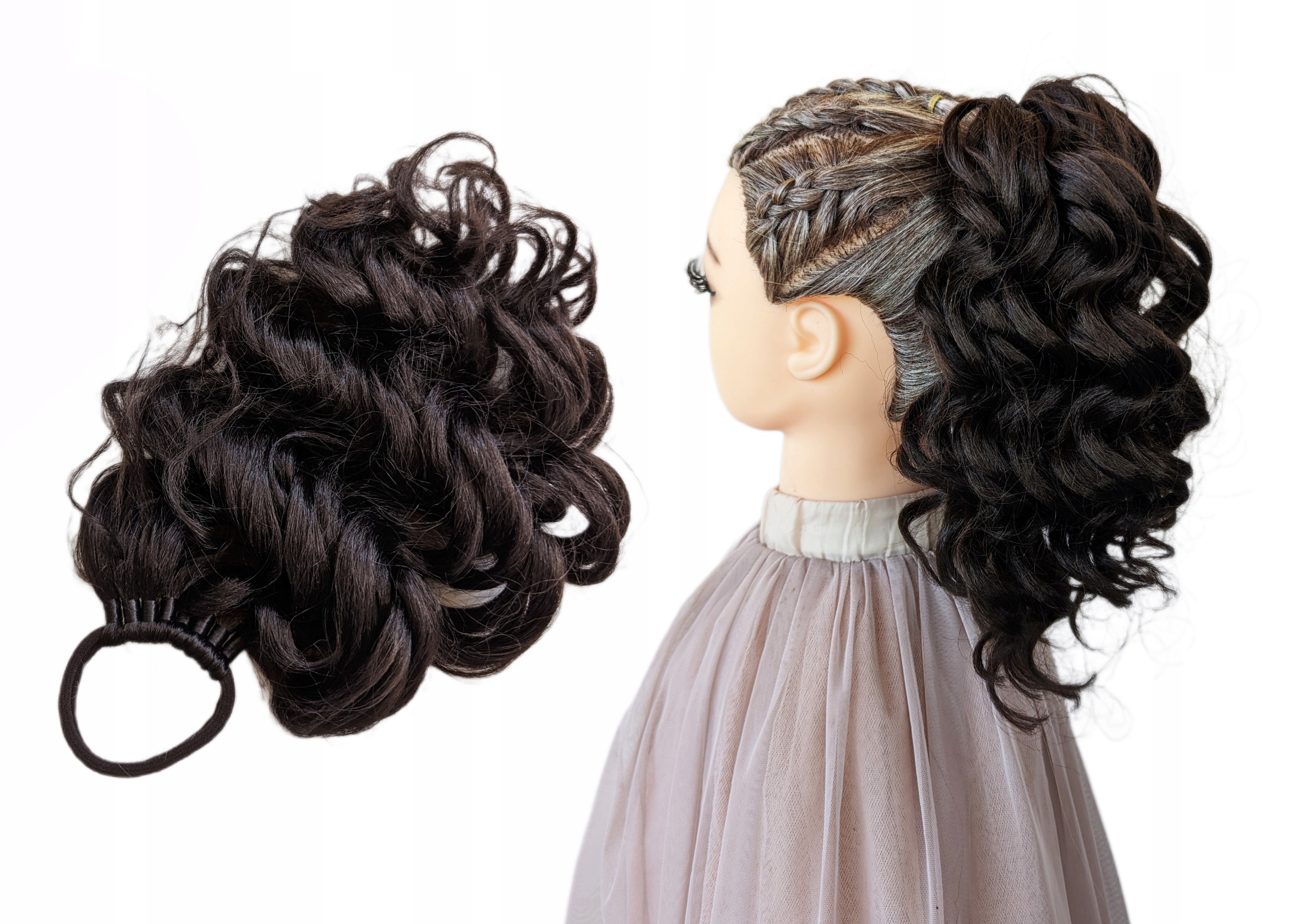 Poník připínací na gumičku, Příčesek kadeře, bronz, Kudrnatá Brunetka, 25 cm