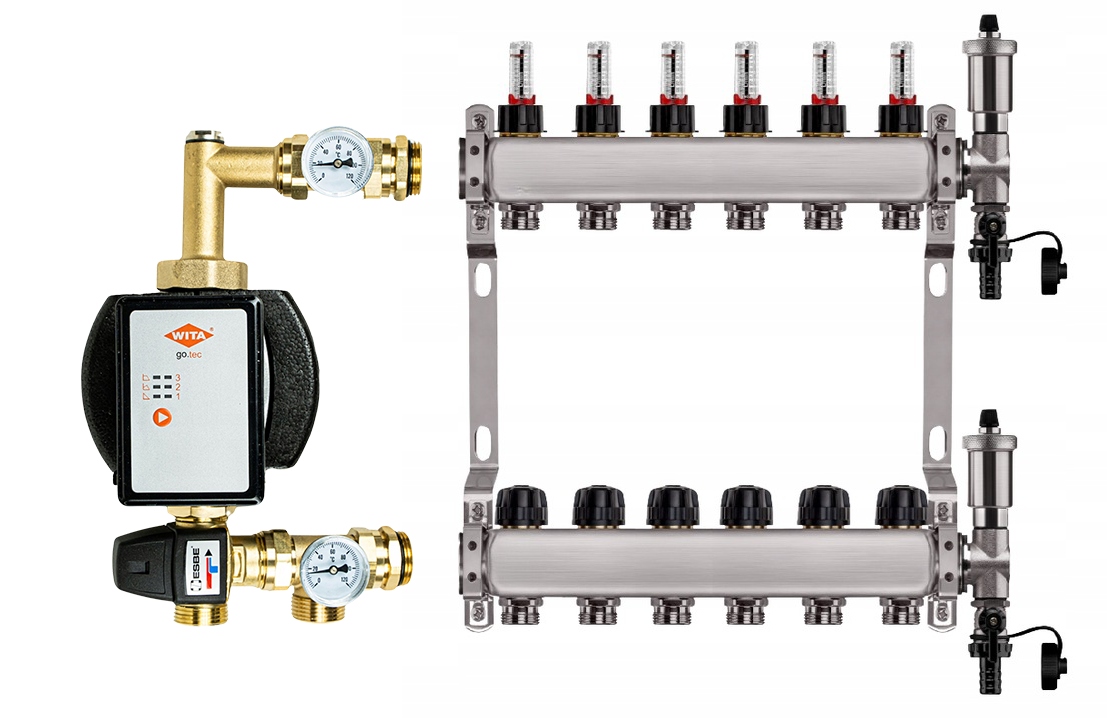 Rozdělovač pro podlahu 6 sekcí nerezový pro vytápění Čerpadlo Wita