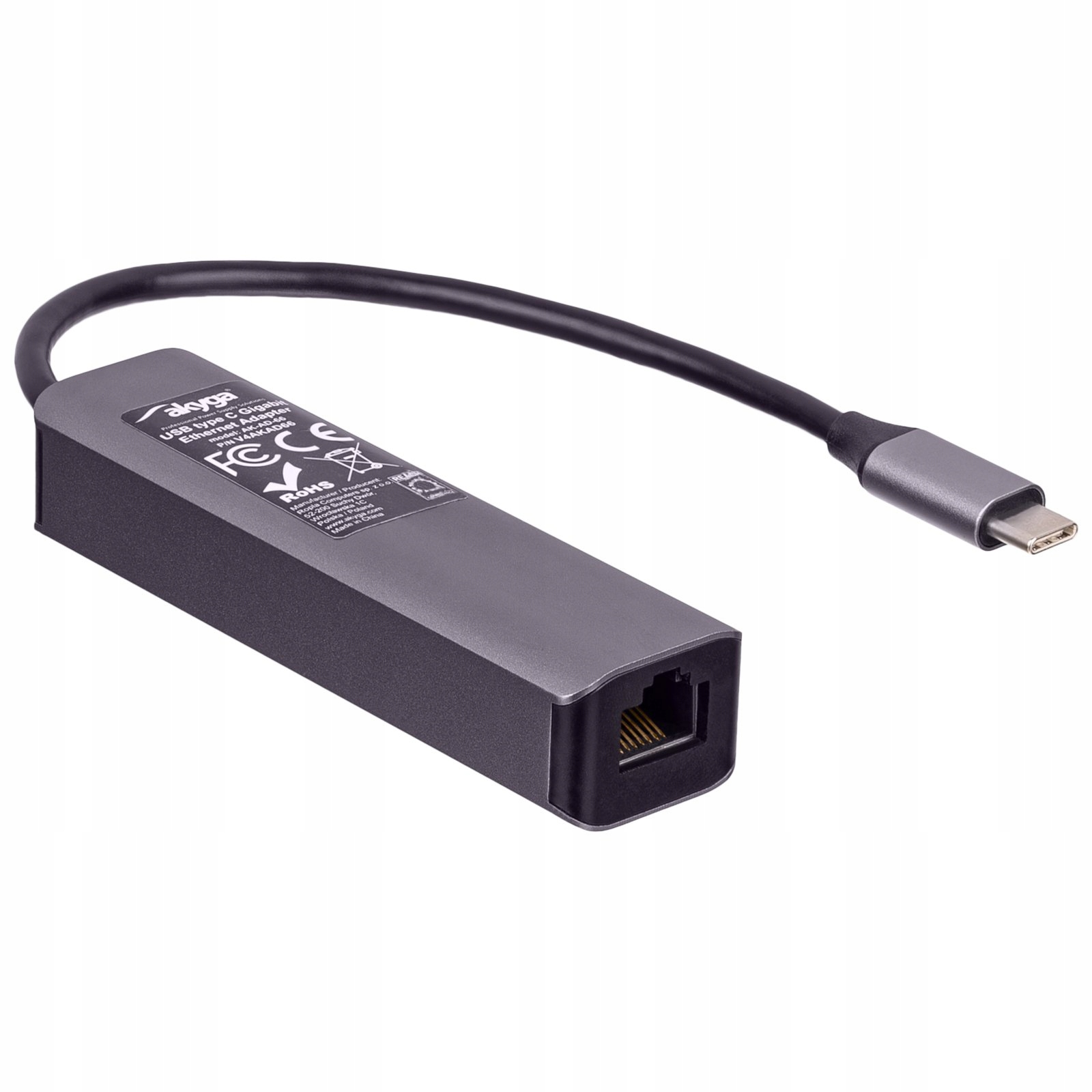 AKYGA Hub USB type C do 3x USB 3.0 Akyga AK-AD-66 z kartą sieciową 10/100/1000 15cm — 3