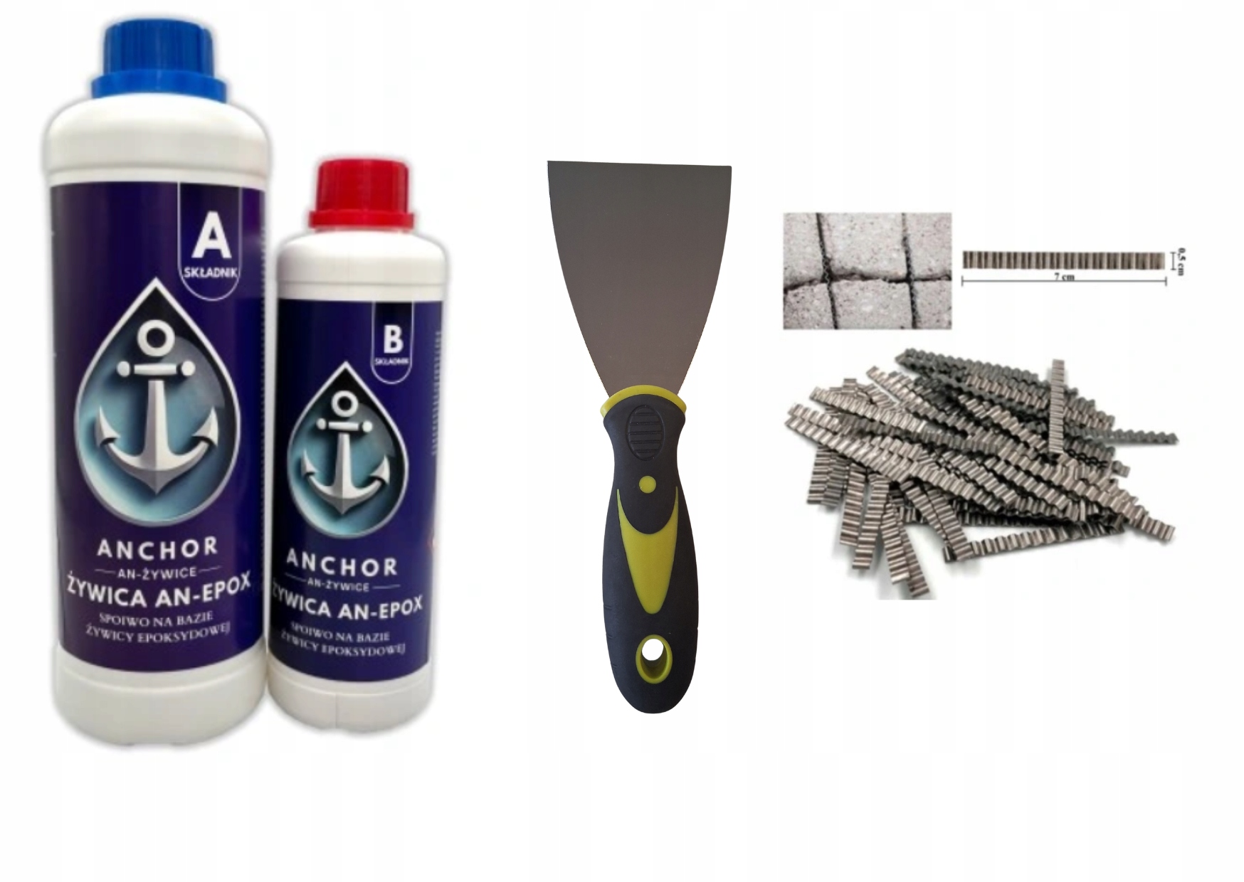 Dvousložková epoxidová pryskyřice 1 kg 50 sponek na betonu špachtle