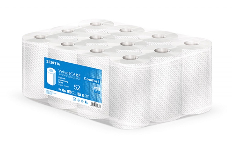 Levně Ručníky v roli celulózové Velvet Mini, 2-vrstvé, 52 m, 12 rolí, bílé