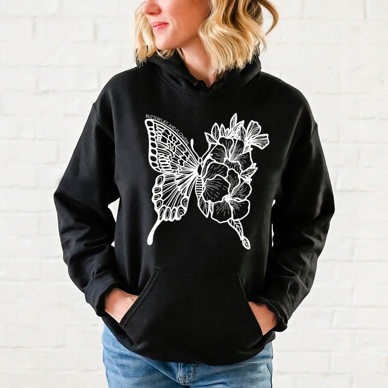 Černá mikina s kapucí Dámská Flower And Butterfly Motivační S Vel XL
