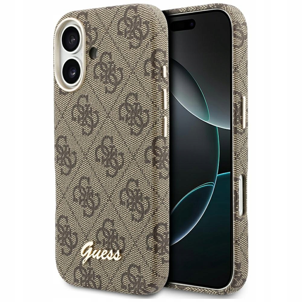 Pouzdro Guess 4G Script MagSafe pro iPhone 17, hnědé