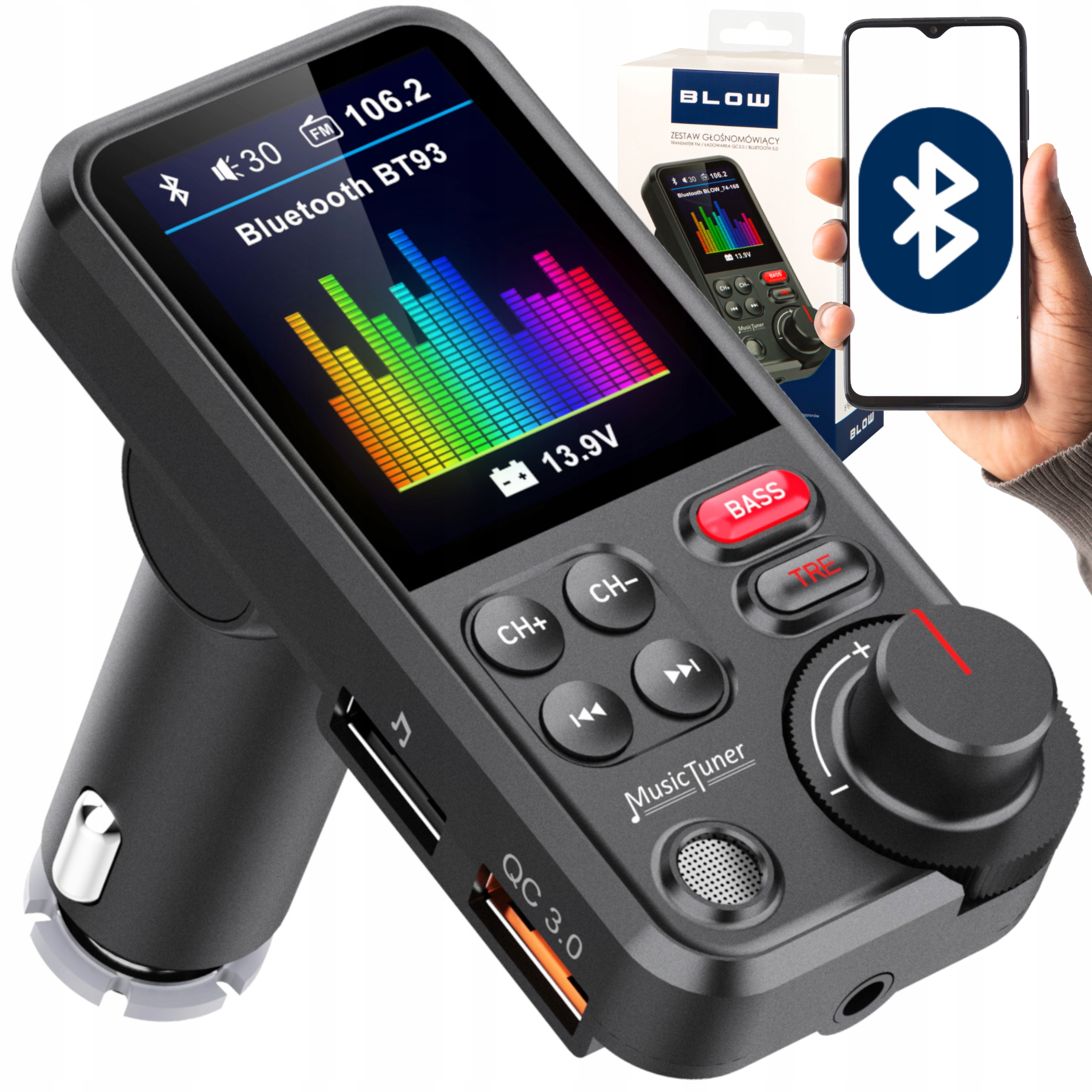 

Transmiter Bluetooth Fm Zestaw Głośnomówiący Qc Sd