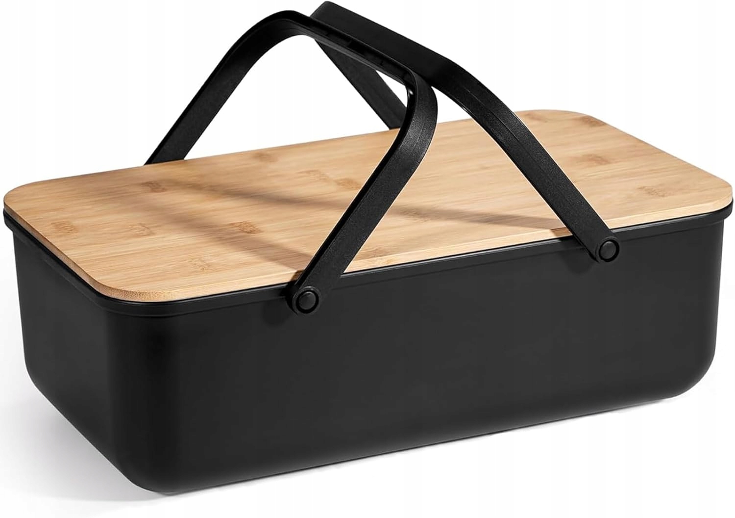 Cheerhom černý kovový retro chlebník s víkem 38x21x13 cm