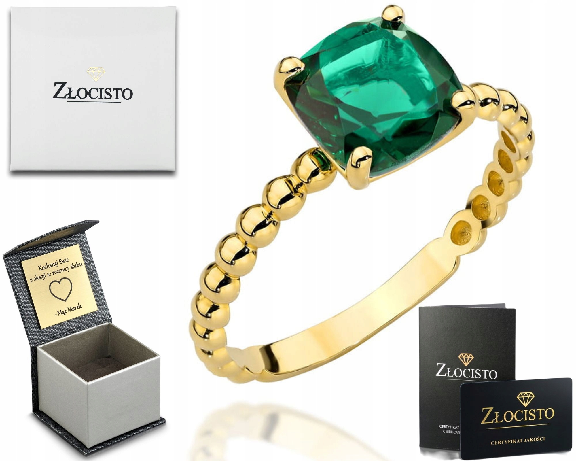 Zlatý Prstýnek Se Zeleným Křemenem 585 Gravírování