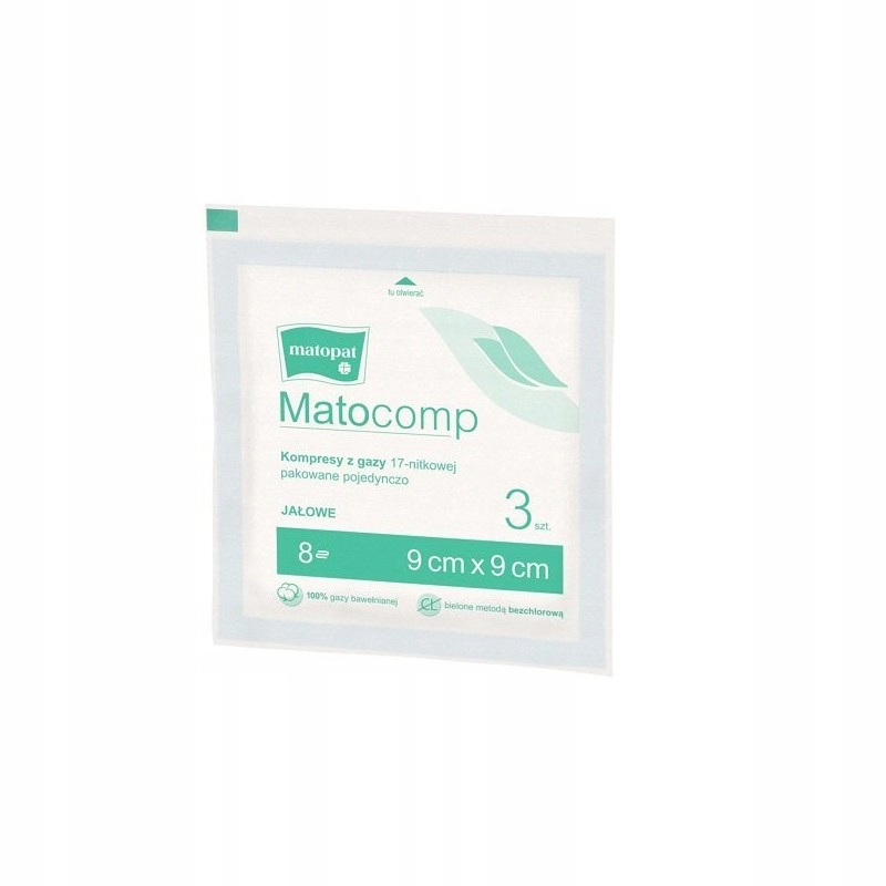 

Kompresy z gazy Matocomp jałowe 9cm x 9cm 8 warstw