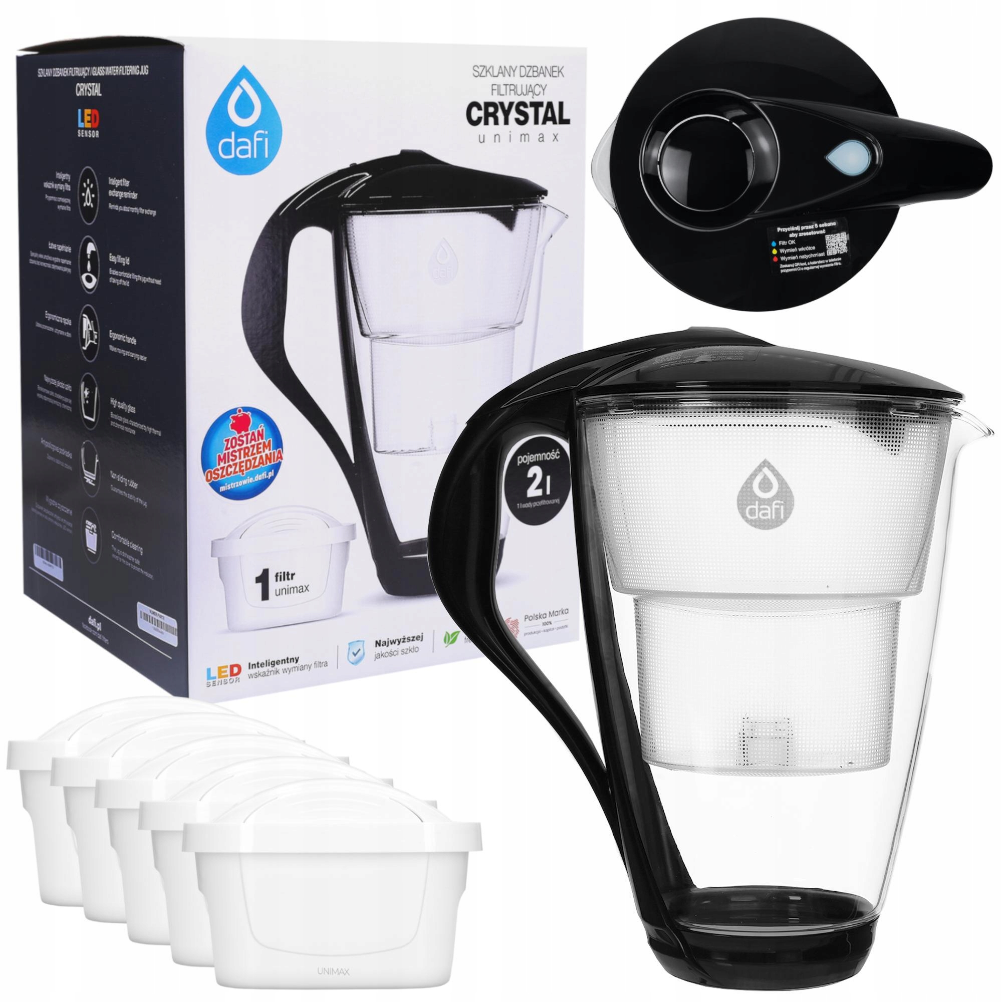 Dzbanek Filtrujący Dafi Crystal Szklany 2 litry 5X Filtr Dafi Unimax