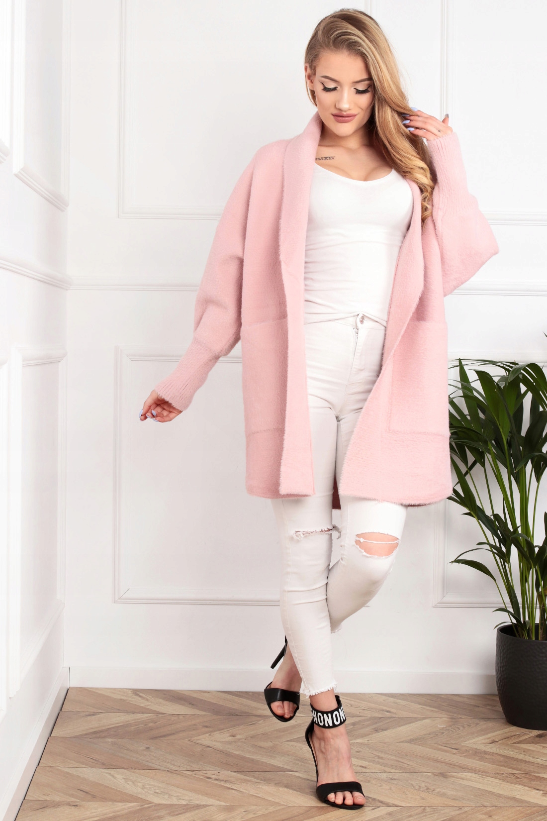 ALPAKA DAMSKA PŁASZCZ KURTKA SWETER CIEPŁA DŁUGA KOŁNIERZ AGRAFKA KOL 2044 Model 2044