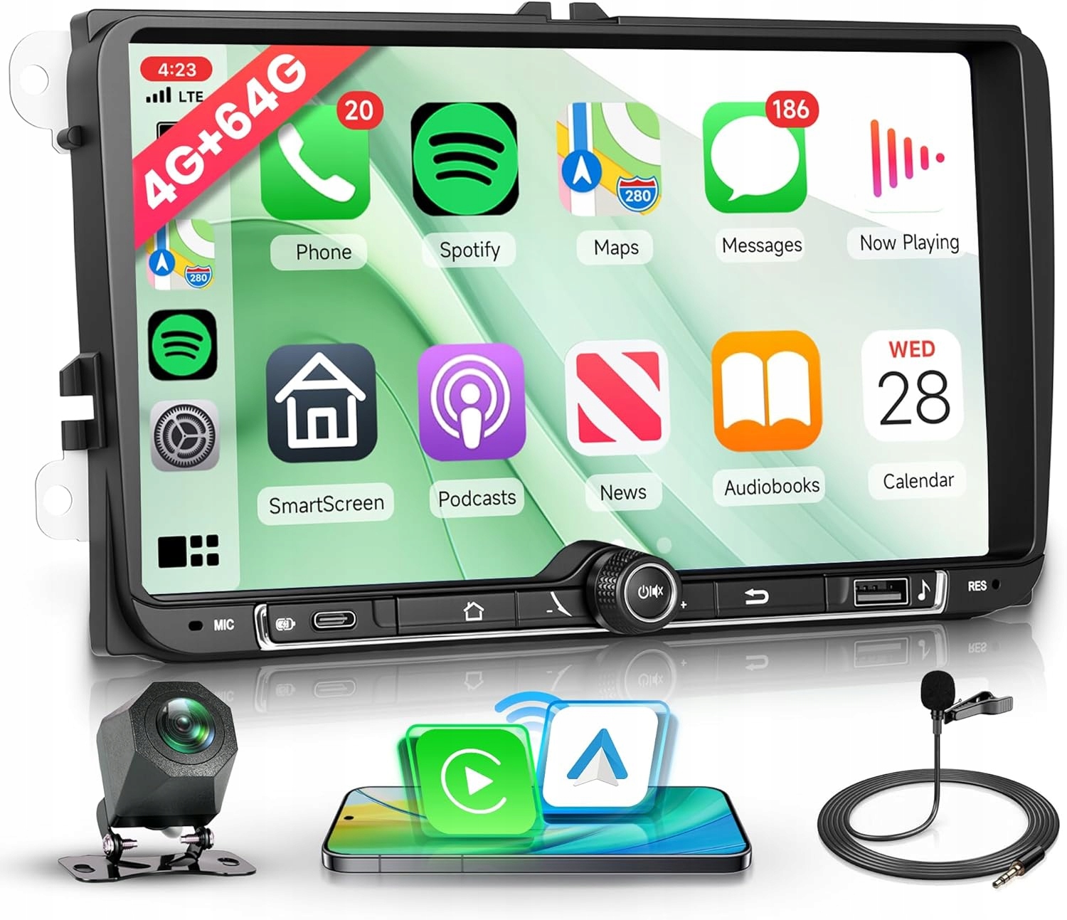 Radio Samochodowe 4G+64G Vw Skoda Seat 7" Kamera Cofania