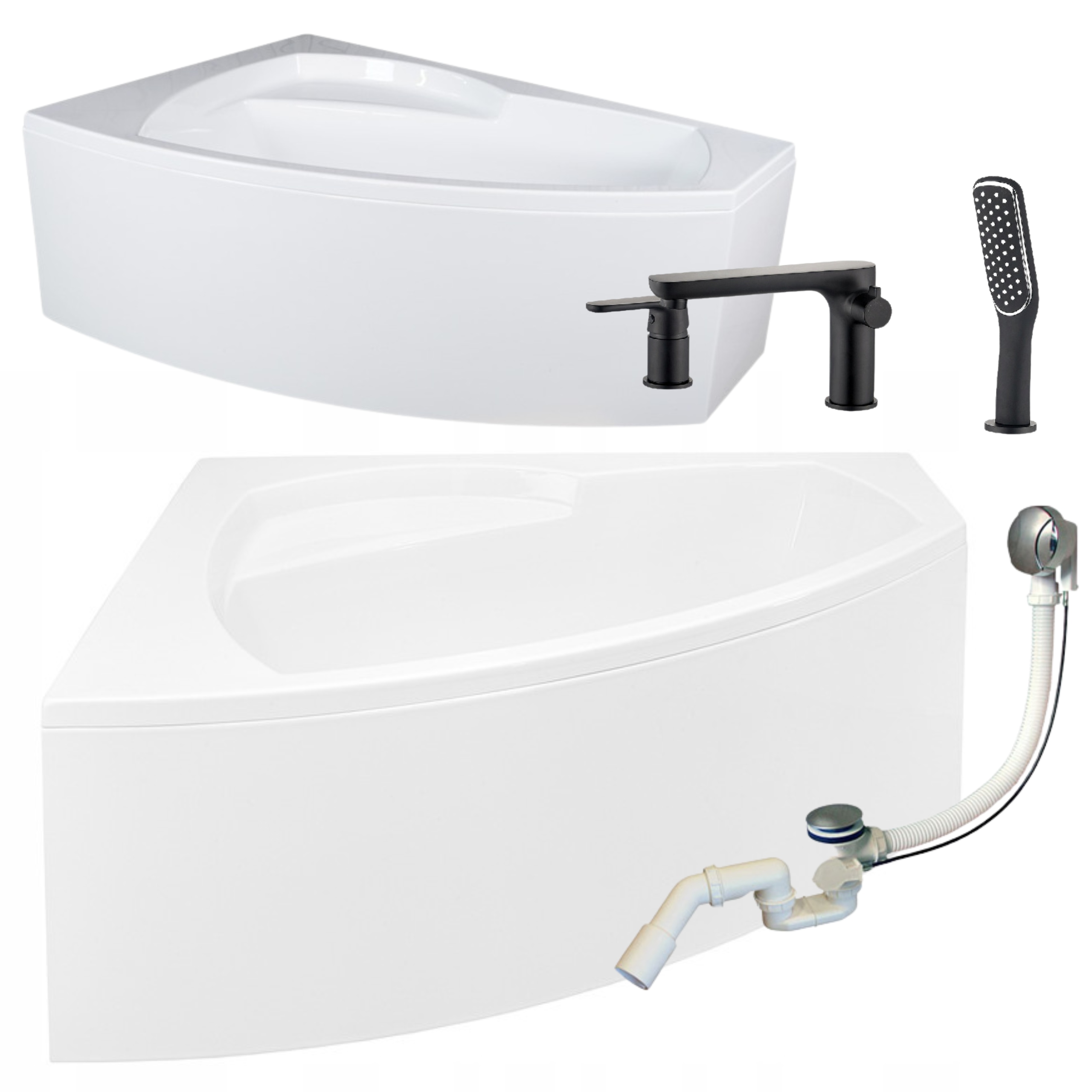 Rohová Stěnová Vana S Baterií Pouzdro Sedákem Sifon Levá 160x105