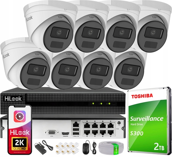 Ip monitorování Komplet 8 kamer 4Mpx Ir 30m Rekordér 8CH Disk 2TB