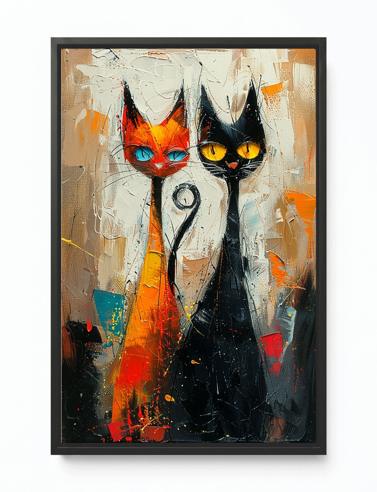 Obraz Rám Americký Box Portrét Zvířata Kočka Černá Rudá Pár Duet 40x60