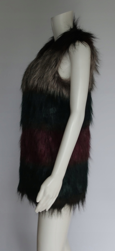 PAPAYA ZIMOWA KAMIZELKA FUTRZANA FUTERKO FUTRO DŁUGA KOLOROWA FIOLET S 36 Model KLASYCZNY