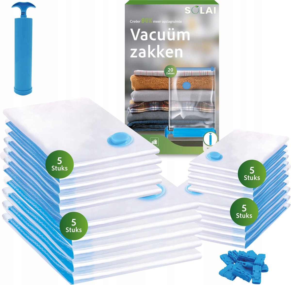 Vakuové sáčky velké 20 Ks Sada 4 velikostí pumpička na oblečení Povlečení