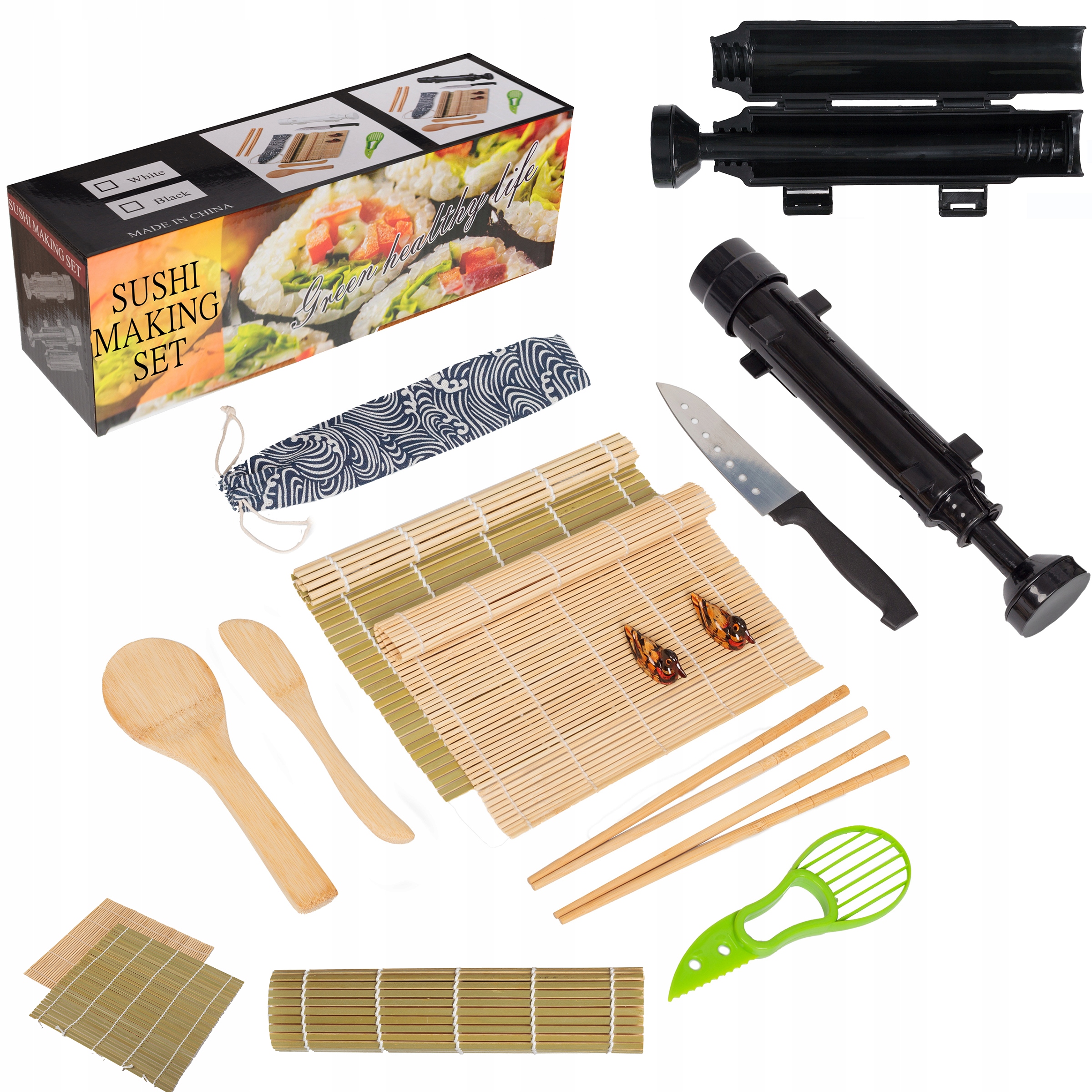ZESTAW MASZYNKA DO ROBIENIA SUSHI Z ROLKA MATA AKCESORIA DO SUSHI BAZOOKA