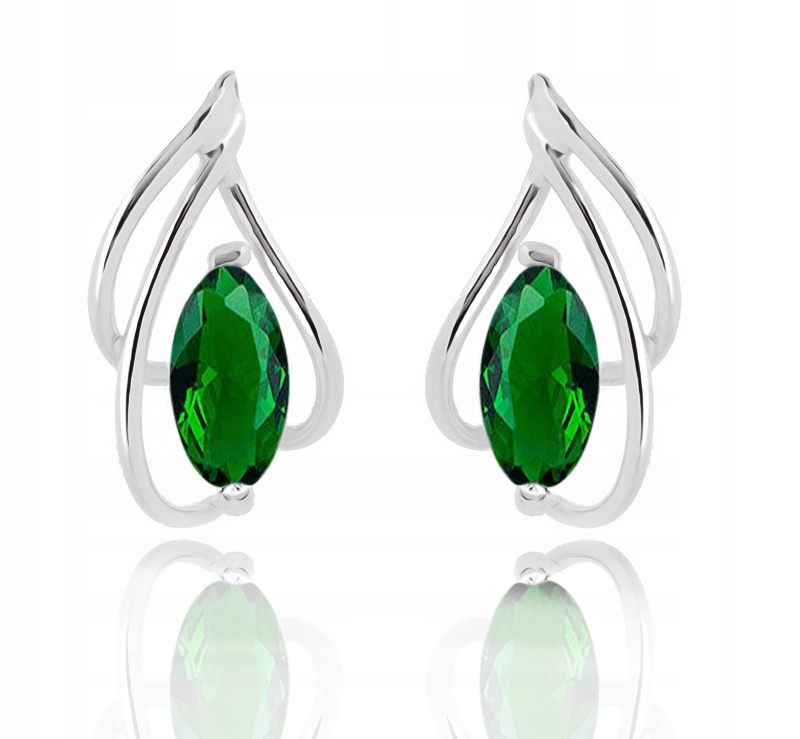 

Piękne Srebrne Klipsy Z Zieonymi Cyrkoniami 925!