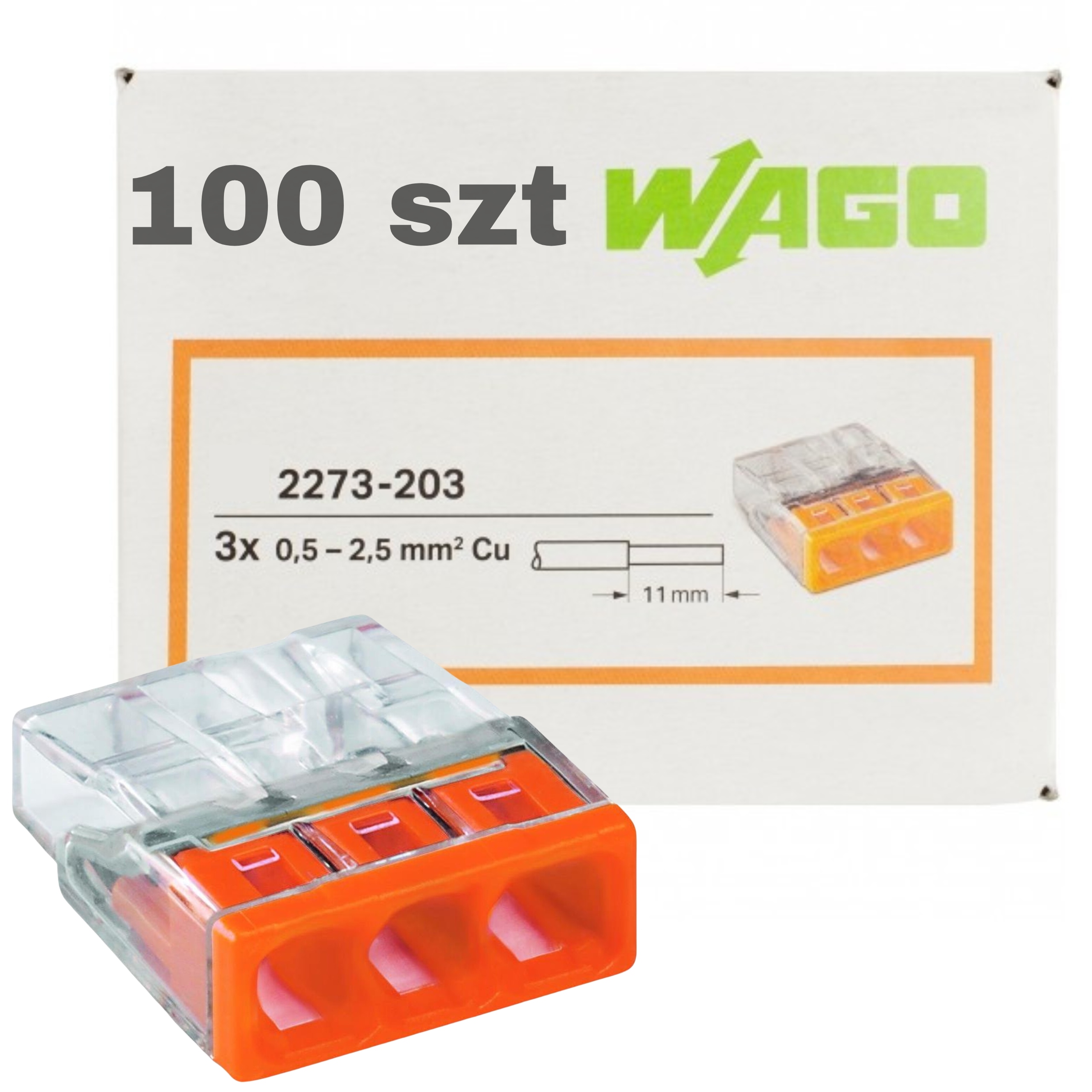 Wago spojka na drát trojitá stlačovací 3x2,5 2273-203 100 ks
