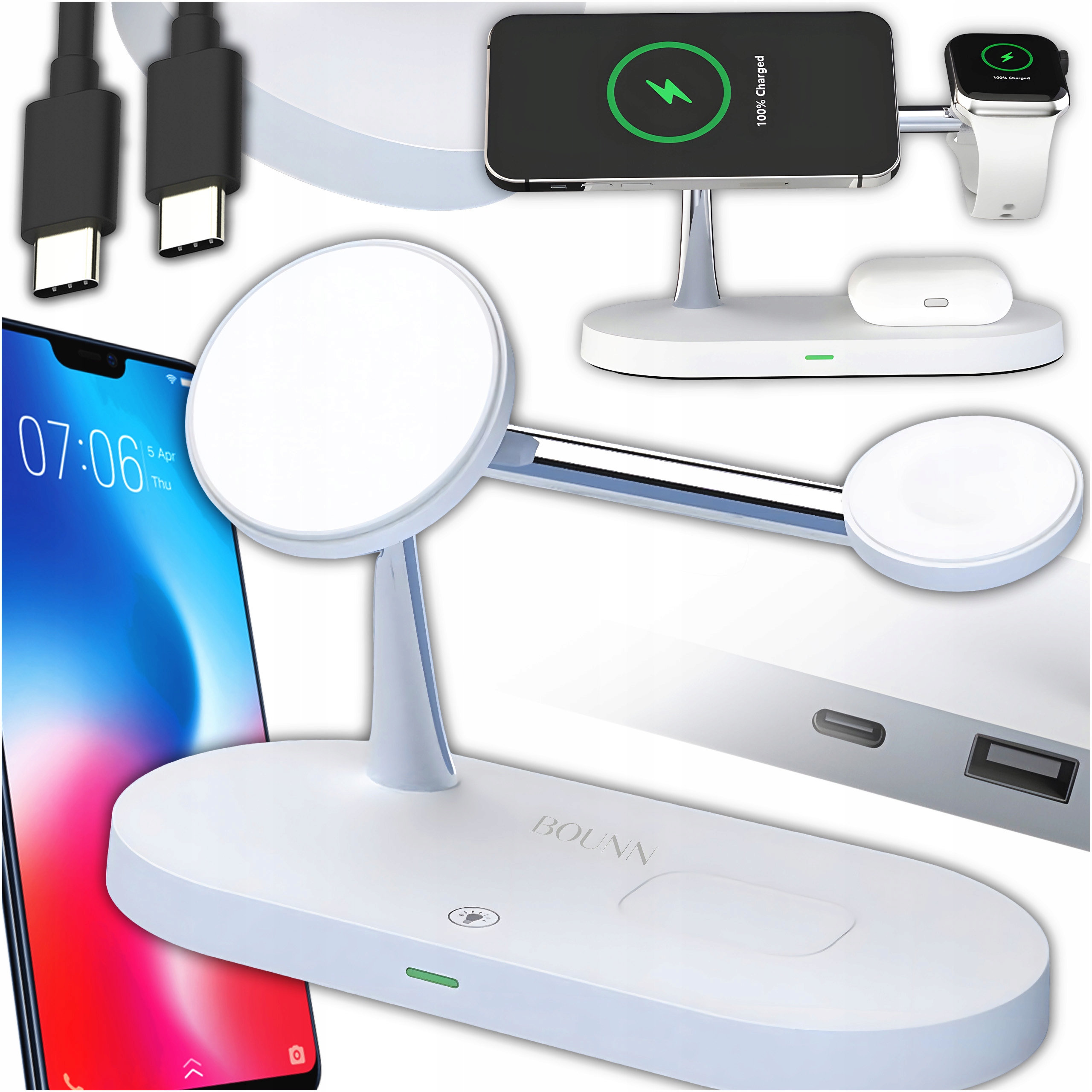 Ładowarka Indukcyjna Bezprzewodowa Iphone Android Watch Airpods Magsafe 3W1