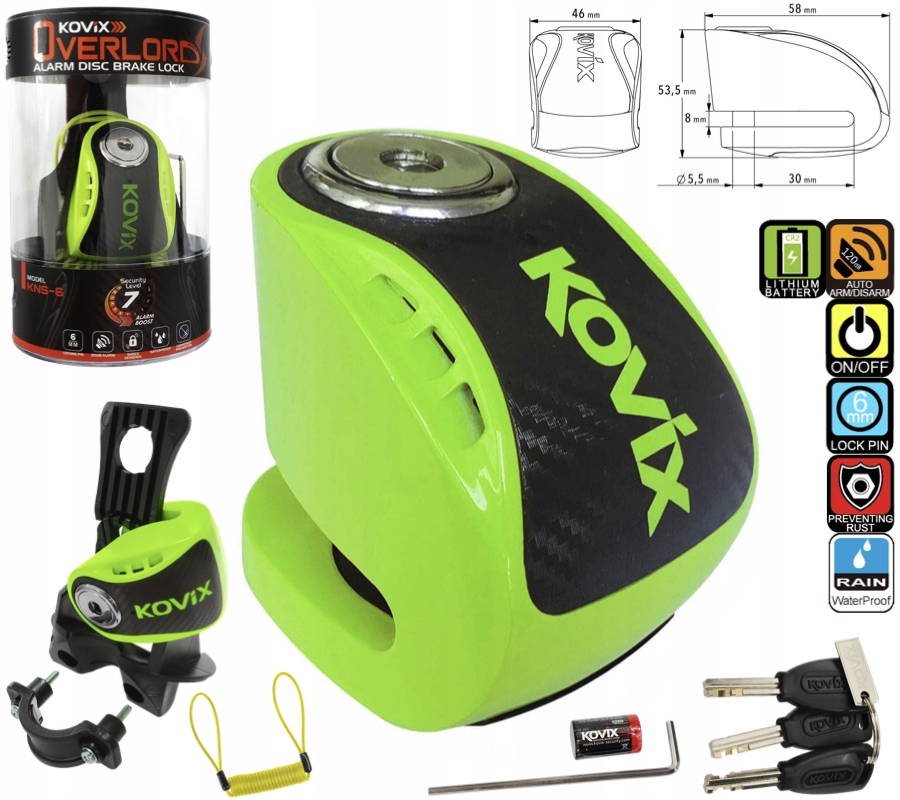 Kovix KNS6 Blokada Tarczy Z Alarmem 120db Bateria