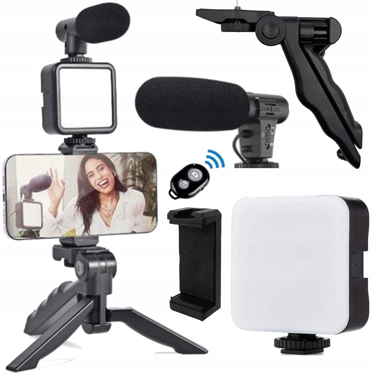 ZESTAW DO NAGRYWANIA STATYW DO TELEFONU STABILIZATOR LED YouTube TikTok