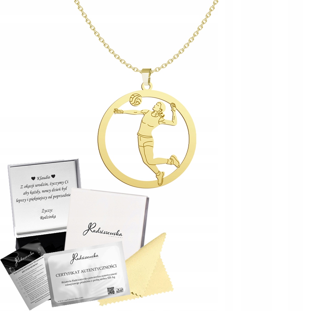 Zlatý náhrdelník Volejbalová síťka Řetízek Stříbro 925 Dárek Gravírování