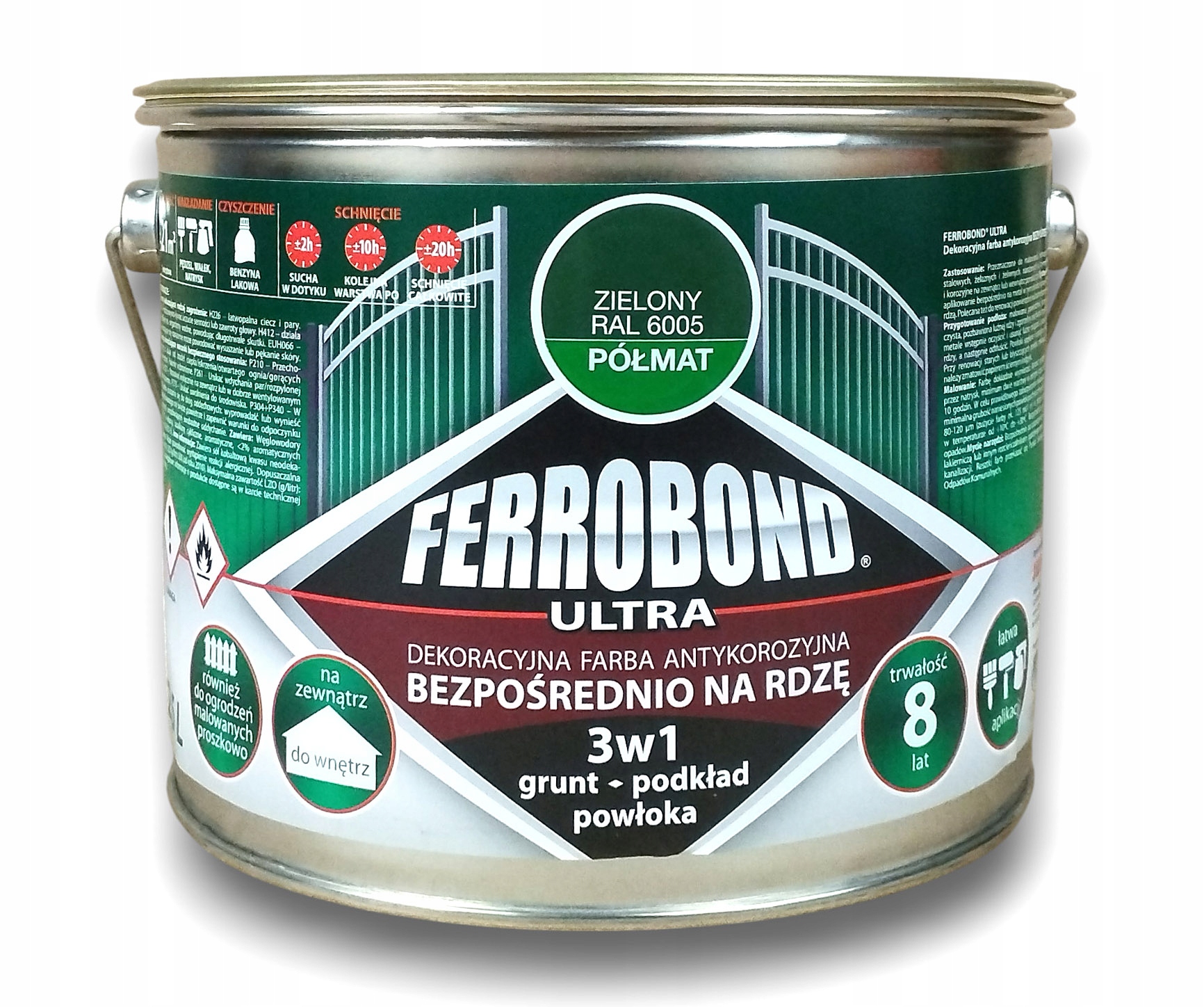 Farba antykorozyjna na rdzę 3w1 Ferrobond Ultra RAL6005 Zielony półmat 2,5L