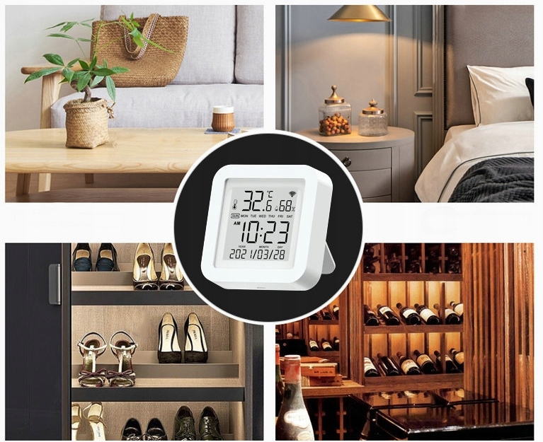 CZUJNIK TEMPERATURY WILGOTNOŚCI TUYA ZEGAR DATA Cechy dodatkowe łączność z wifi