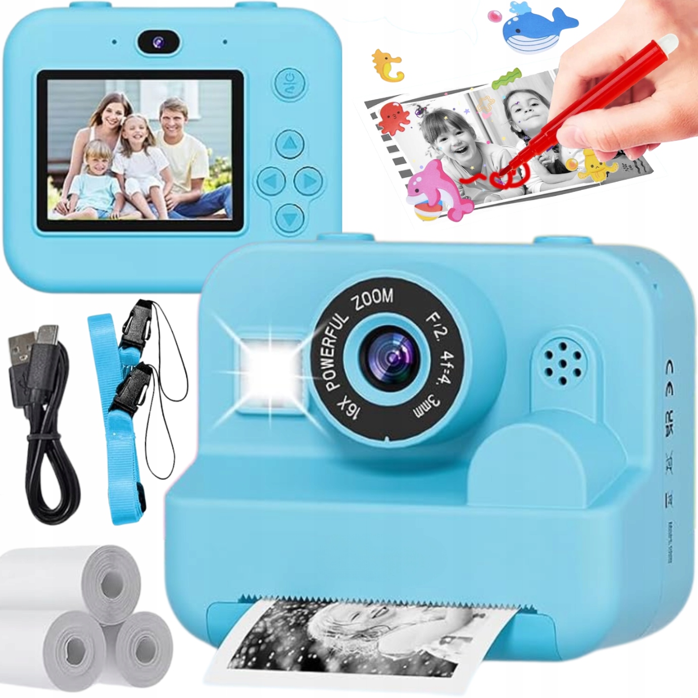 Instantní bleskový fotoaparát s tiskárnou pro děti pro zábavu při učení