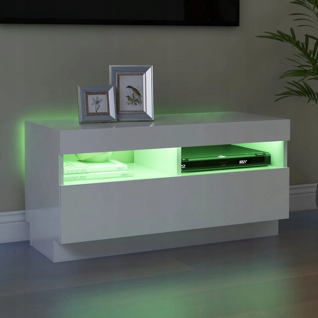 SZAFKA POD TV Z OŚWIETLENIEM LED BIAŁA POŁYSK 80X3 Szerokość mebla 1 cm