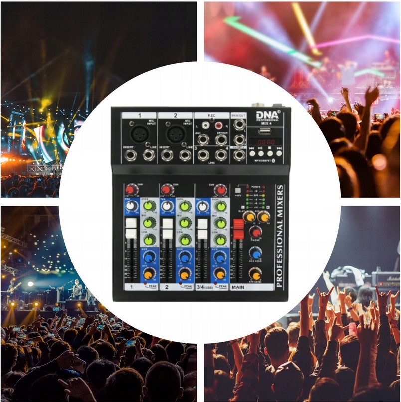 Studiový Analogový Mixážní Pult Audio Usb MP3 Bluetooth Phantom 4 Kanály Dna MIX4