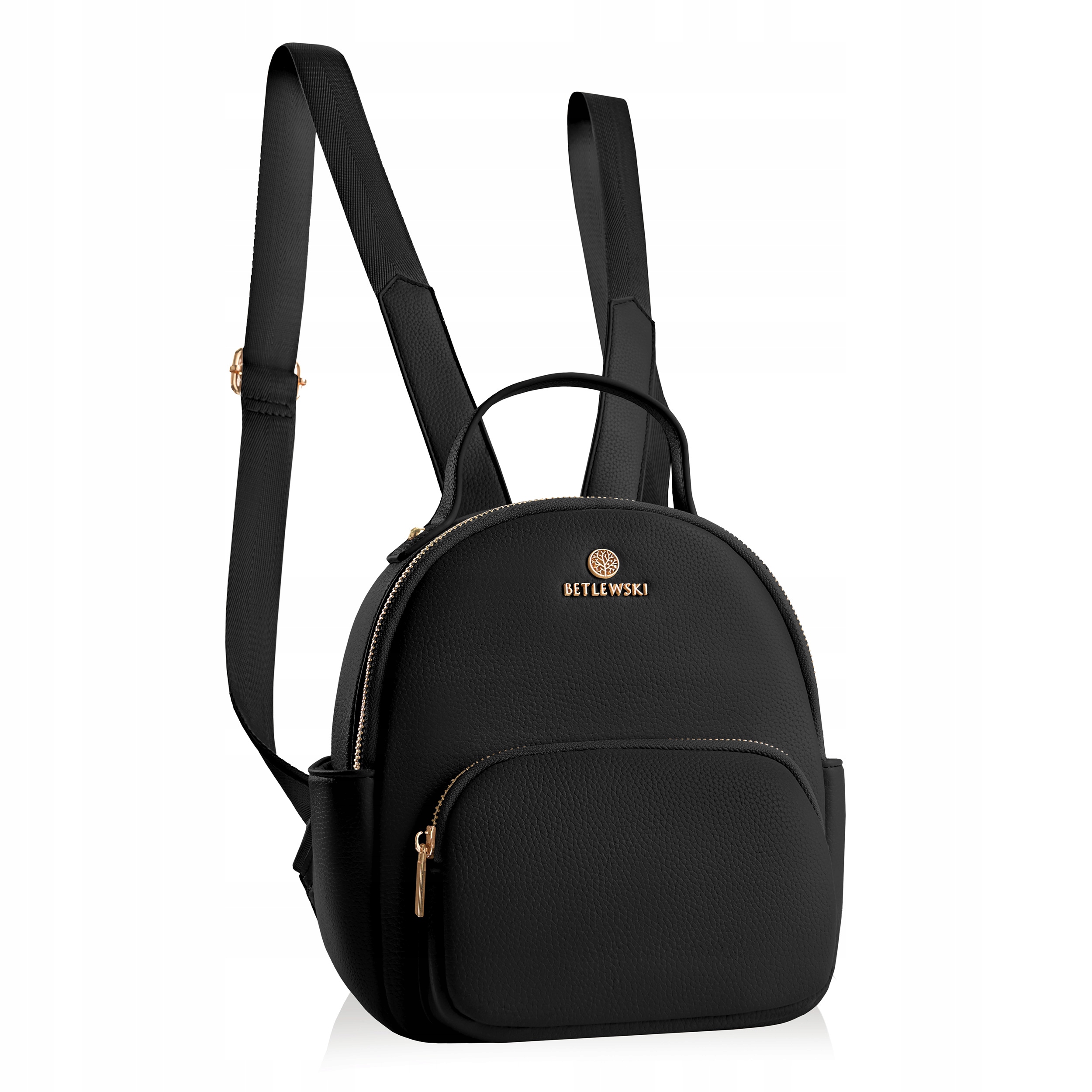 Betlewski Plecak Damski Miejski Czarny Skóra Eko Złote Detale BPJ-04