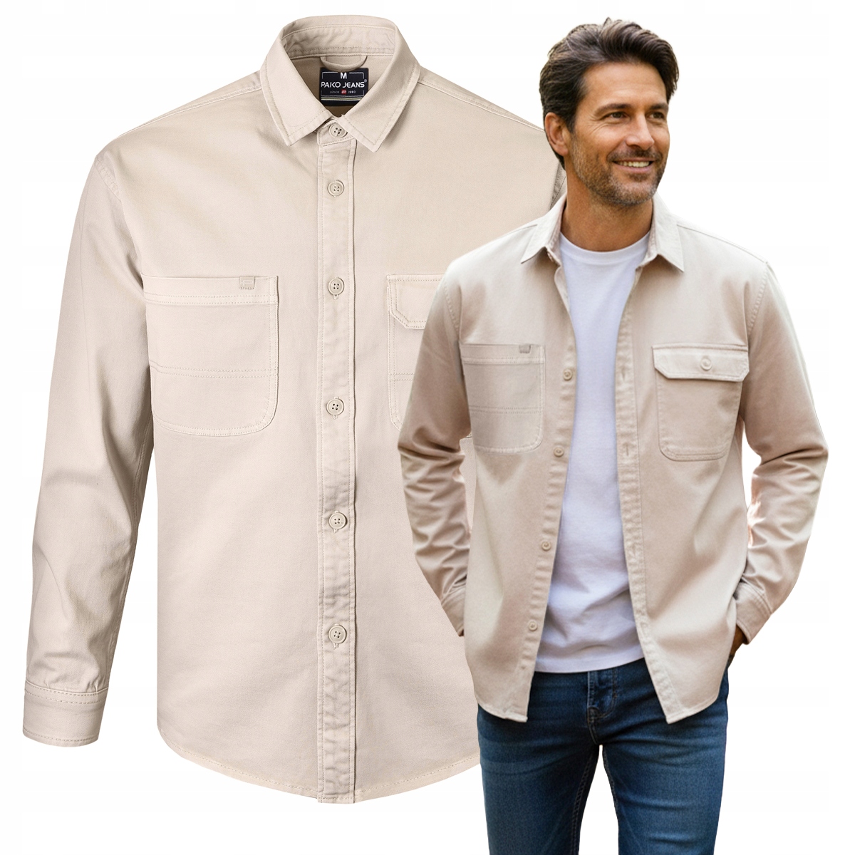 Pánská košile s dlouhým rukávem Katana Béžová XXL Regular Fit Pako Jeans