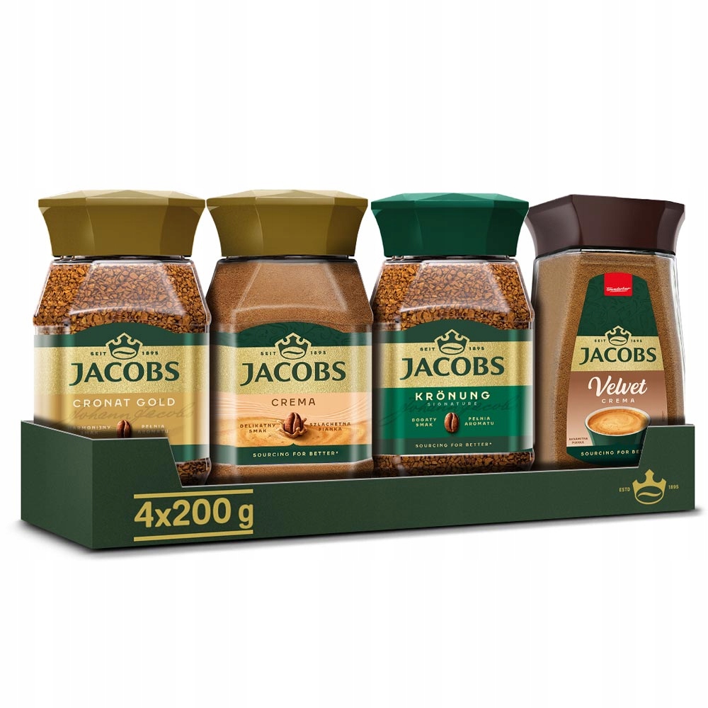 Kawa Jacobs rozpuszczalna zestaw Cronat Gold, Crema, Kronung, Velvet 4x 200
