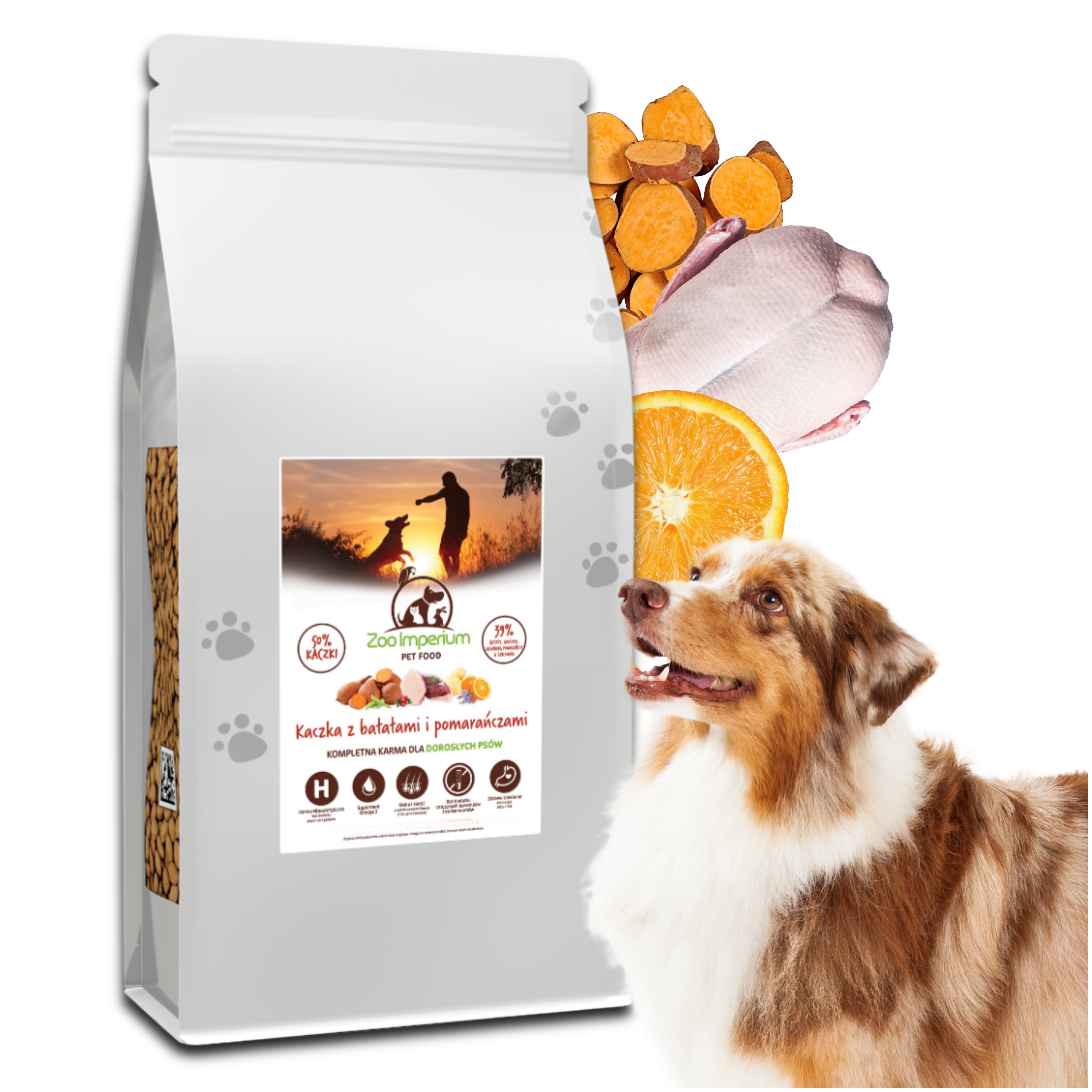 Levně Suché Krmivo pro psa Zoo-Impérium Kachna s batáty Pomeranč Malá plemena 2 kg